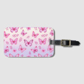 Pink butterflies and flowers pattern bagagelabel (Voorkant (horizontaal))