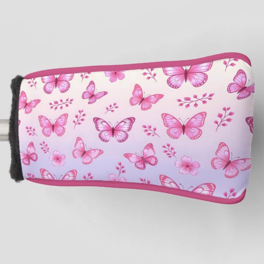 Pink butterflies and flowers pattern golfheadcover (Voorkant)