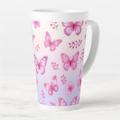 Pink butterflies and flowers pattern latte mok (Rechterhoek)