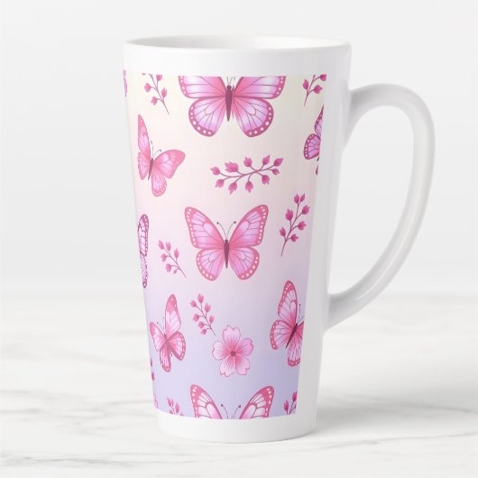 Pink butterflies and flowers pattern latte mok (Rechts)