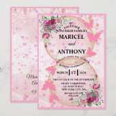 Pink Butterflies Wedding Invitation (Devant / Derrière)