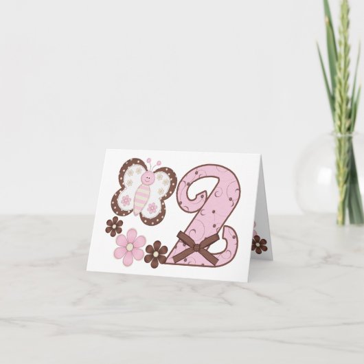 Pink Butterfly 2e Verjaardag Fill-in Uitnodigingen (Voorkant)