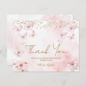 Pink Butterfly Baby shower Bedankt Card (Voorkant / Achterkant)
