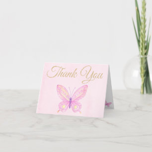 Pink Butterfly Baby shower Verjaardag Dank u Bedankkaart