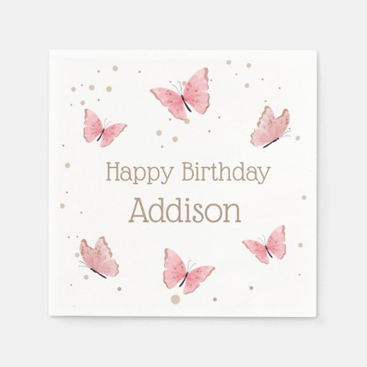 Pink Butterfly Birthday Servet (Voorkant)