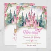 Pink Butterfly Castle Her Royal Five-ness Birthday Kaart (Voorkant / Achterkant)