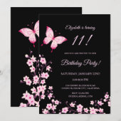 Pink Butterfly Cherry Blossom Black Kaart (Voorkant / Achterkant)