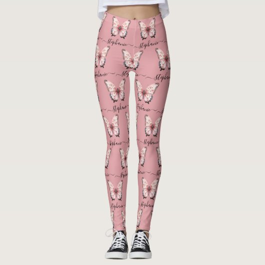 Pink Butterfly Custom Name Leggings (Devant)