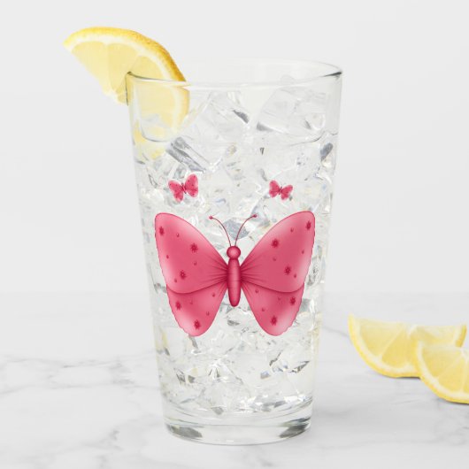 Pink Butterfly Cute Minimal Illustration Glas (Voorkant ijs)