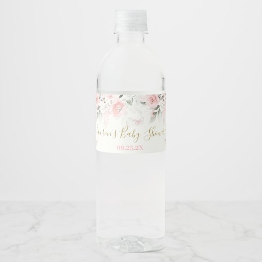 Pink Butterfly Eten en Drinken Label Set Waterfles Etiket (Voorkant)