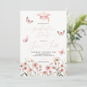 Pink Butterfly Floral Graduation Invitation (Debout devant)