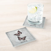 Pink Butterfly Floral Personalized Glass Onderzett Glazen Onderzetter (Schuin)