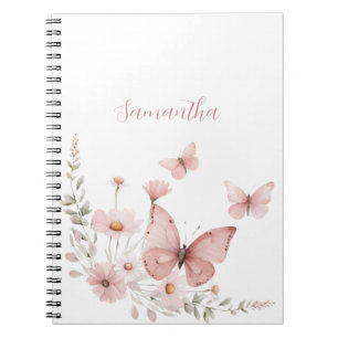 Pink Butterfly Floral Personalized Notitieboek