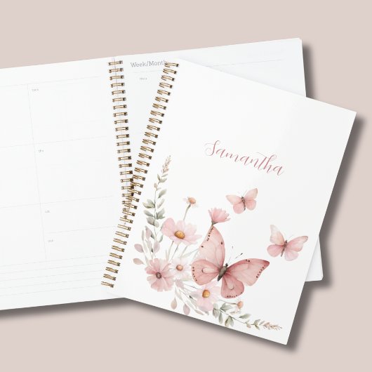 Pink Butterfly Floral Personalized Planner
