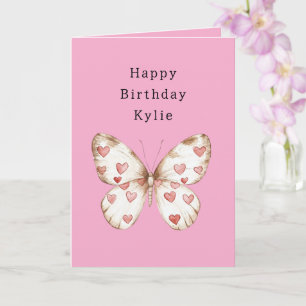 Pink Butterfly Hearts Verjaardag Kaart