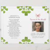 Pink Butterfly Photo Funeral Memorial Programme (Voorkant / Achterkant)