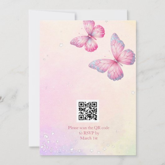 Pink Butterfly QR Code Baby shower Save The Date (Achterkant)