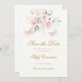 Pink Butterfly Quinceañera Bewaar de datum Save The Date (Voorkant / Achterkant)