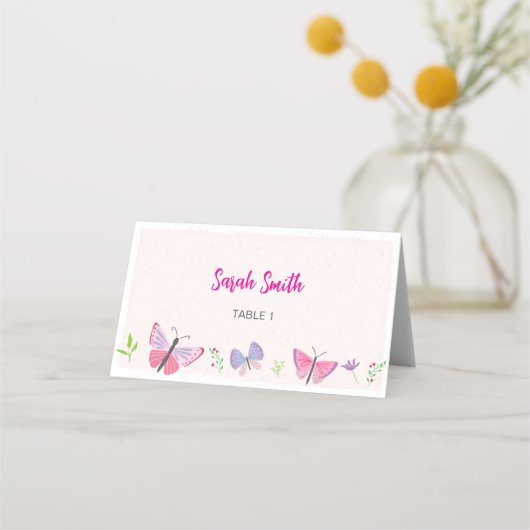 Pink Butterfly Themed Placecard (Voorkant)