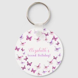 Pink Butterfly Tweede Verjaardag Meisje Party Favo Sleutelhanger