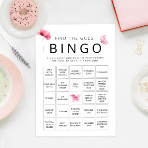 Pink Butterfly Vind de gast Bingo Game Kaart
