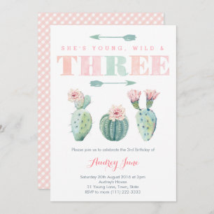 Pink Cactus 3e anniversaire Cartes de fête pour fi