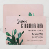 Pink Cactus Birthday Party Kaart (Voorkant / Achterkant)