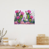 Pink Cactus Desert Flowers Art Poster - Arizona! (Cuisine)