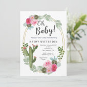 Pink Cactus Floral baby shower Kaart (Staand voorkant)