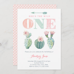 Pink Cactus Girl 1er invitations d'anniversaire, D