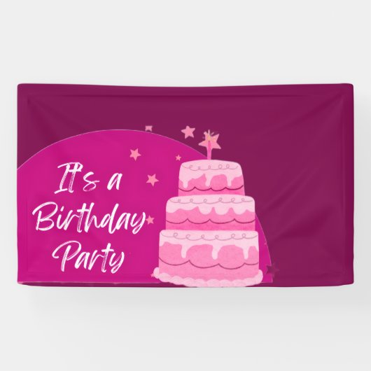 Pink Cake Birthday Party Spandoek (Horizontaal)