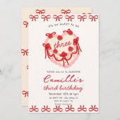 Pink Cake & Red bow Invitation Anniversaire (Devant / Derrière)