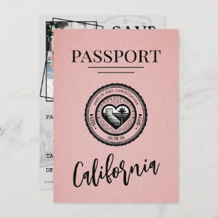 Pink California Passport Bewaar de datum Save The Date