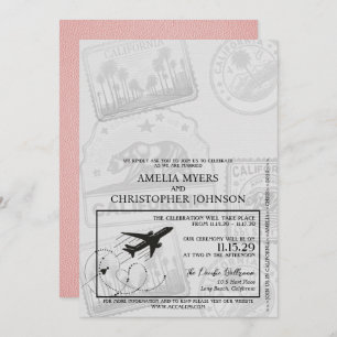 Pink California Passport Wedding Kaart