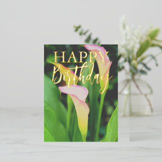 Pink Calla Lillies Happy Birthday  Folie Feestdagen Briefkaart