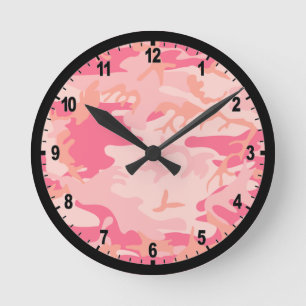 Pink Camouflage Camo Wall Clock Ronde Klok