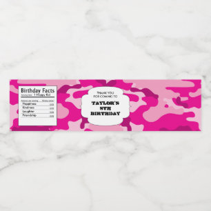 Pink Camouflage verjaardagscampagne militair leger Waterfles Etiket