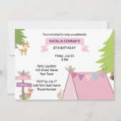 Pink Camping Invitation d'anniversaire (Devant)