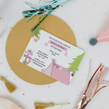 Pink Camping Invitation d'anniversaire