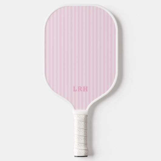 Pink Candy Stripe Design Tiny Initials Monogram Pickleball Paddle (Voorkant)