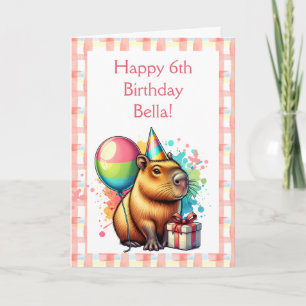 Pink Capybara Theme Girl's Happy Birthday Kaart