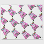 Pink Car with Christmas Gifts Cadeaupapier (Vlak)