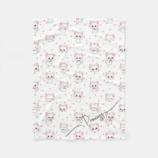 Pink Cartoon Cat Pattern with Stars and Pet Name  Fleece Deken (Voorkant)