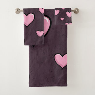 Pink Cartoon Hearts on Dark Grunge Texture Bad Handdoek