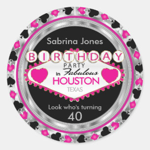 Pink Casino Poker Chip Birthday Party Ronde Sticker