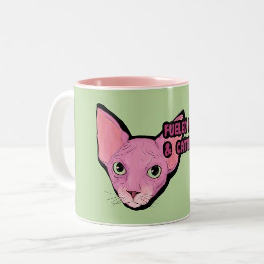 Pink Cat Coffee Time Tweekleurige Koffiemok (Voorkant links)