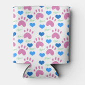 Pink Cat Paw Blue Hearts Meow Pattern Blikjeskoeler (Voorkant)