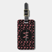 Pink Cat Paws Cute Pattern Monogram Bagagelabel (Voorkant verticaal)