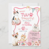 Pink Cat Ready Two Pawty 2e Invitation anniversair (Devant)