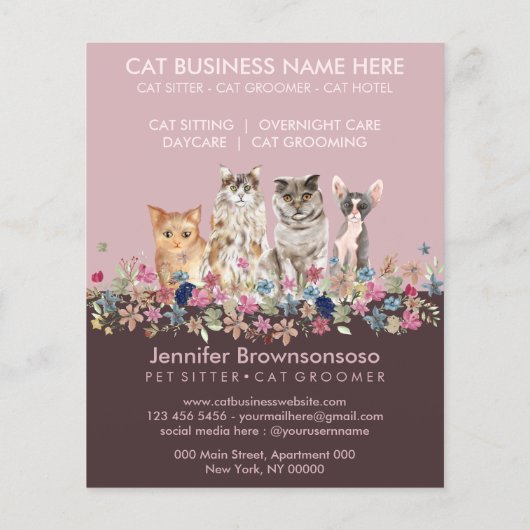 Pink Cat Sitting Service Flyer (Achterkant)